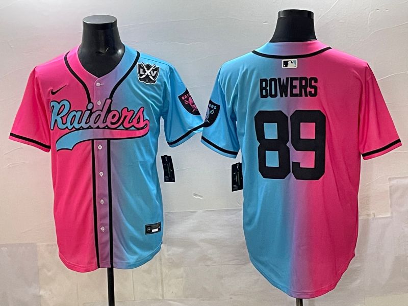Men 2025 Oakland Raiders 89 Bowers Blue pink Nike Limited NFL Jersey style 007